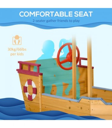 Kids Wooden Sand Pit Sandbox Pirate Sandboat Outdoor w/ Canopy Shade