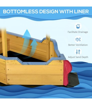 Kids Wooden Sand Pit Sandbox Pirate Sandboat Outdoor w/ Canopy Shade