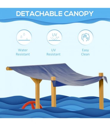 Kids Wooden Sand Pit Sandbox Pirate Sandboat Outdoor w/ Canopy Shade