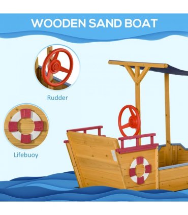 Kids Wooden Sand Pit Sandbox Pirate Sandboat Outdoor w/ Canopy Shade