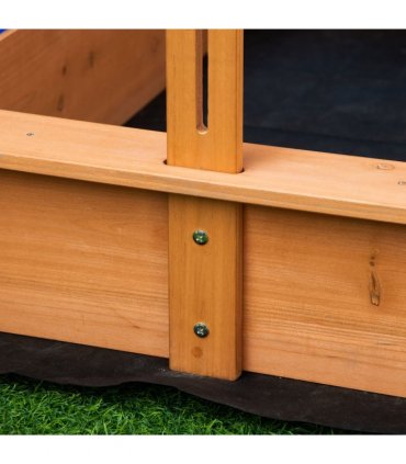 Kids Wooden Sandbox Sand Pit Height Adjustable with Canopy Basins Outsunny