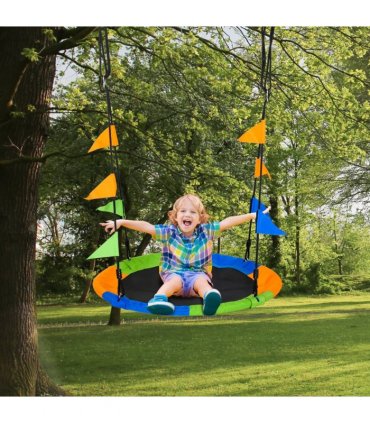 Garden Saucer Tree Swing Metal Tube Adjustable Rope Blue Green Orange 100cm
