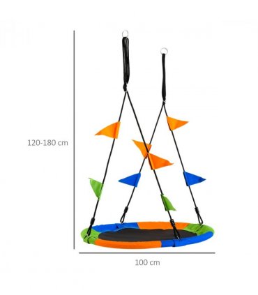 Garden Saucer Tree Swing Metal Tube Adjustable Rope Blue Green Orange 100cm