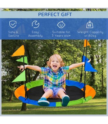 Garden Saucer Tree Swing Metal Tube Adjustable Rope Blue Green Orange 100cm