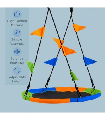 Garden Saucer Tree Swing Metal Tube Adjustable Rope Blue Green Orange 100cm