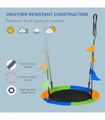 Garden Saucer Tree Swing Metal Tube Adjustable Rope Blue Green Orange 100cm