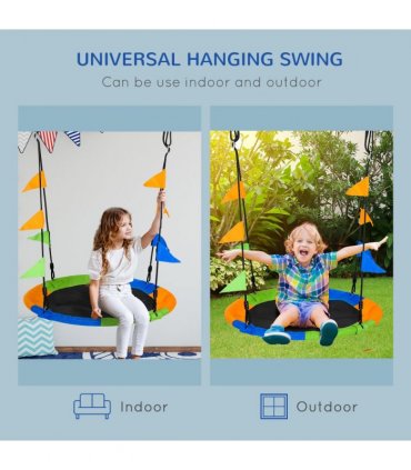 Garden Saucer Tree Swing Metal Tube Adjustable Rope Blue Green Orange 100cm