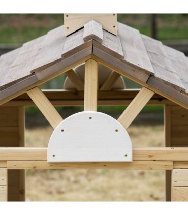 Wooden Kids Playhouse w/ Door, Windows, Bench, For Ages 3-7 Years
