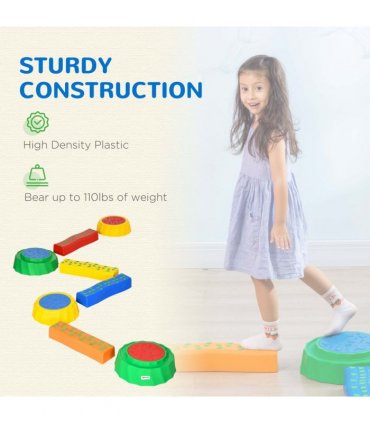Eight-Piece Kids Stepping Stones Non-Slip Surface & Bottom, for Kids Outsunny