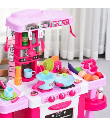 38-Piece Children's Kitchen Play Set Realistic Sounds Lights Food Pink