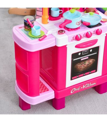 38-Piece Children's Kitchen Play Set Realistic Sounds Lights Food Pink