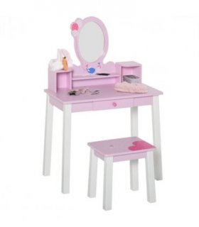 Kids Dressing Table and Stool Set Make Up Desk with Storage (Pink) HOMCOM