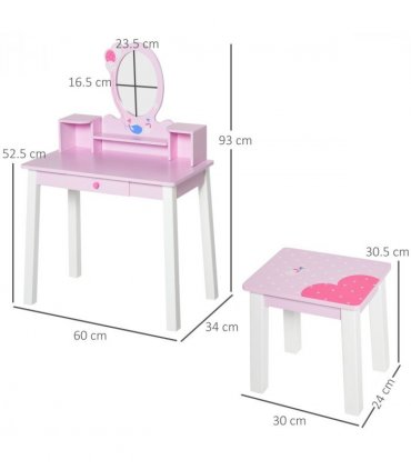 Kids Dressing Table and Stool Set Make Up Desk with Storage (Pink) HOMCOM