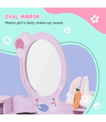 Kids Dressing Table and Stool Set Make Up Desk with Storage (Pink) HOMCOM
