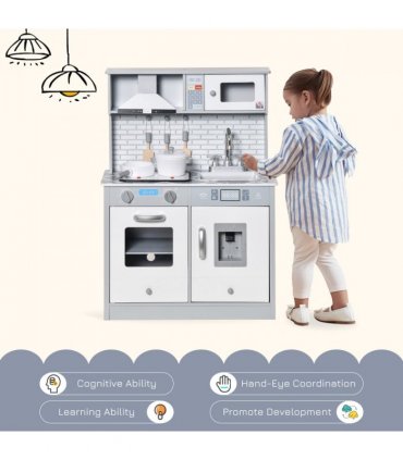 Kids Wooden Toy Kitchen Pretend Play Cooking Playset for 3-6 Years Old