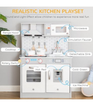 Kids Wooden Toy Kitchen Pretend Play Cooking Playset for 3-6 Years Old