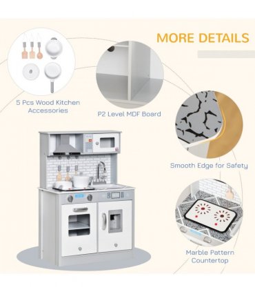Kids Wooden Toy Kitchen Pretend Play Cooking Playset for 3-6 Years Old