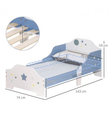 Kids Star Balloon Single Bed Frame Guardrails Slats Bedroom Furniture HOMCOM