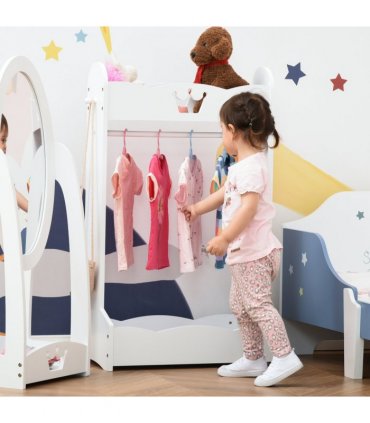 Kids Wood Clothes Rack with Storage Shelves Hall Tree for 3-8 Years HOMCOM