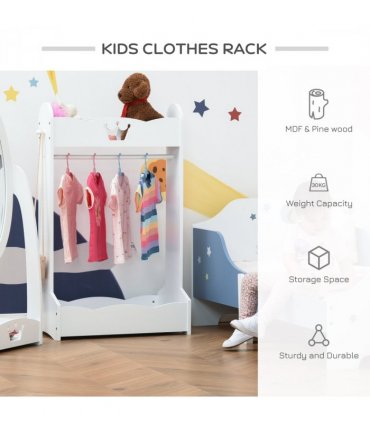 Kids Wood Clothes Rack with Storage Shelves Hall Tree for 3-8 Years HOMCOM