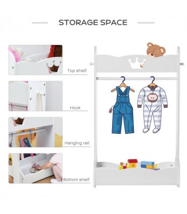 Kids Wood Clothes Rack with Storage Shelves Hall Tree for 3-8 Years HOMCOM