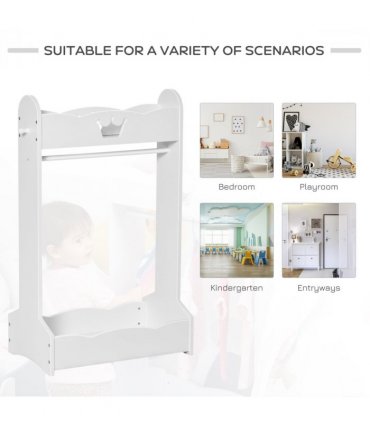 Kids Wood Clothes Rack with Storage Shelves Hall Tree for 3-8 Years HOMCOM