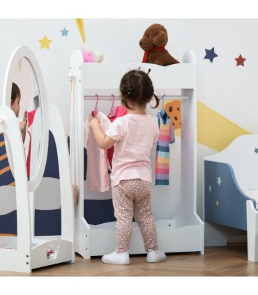 Kids Wood Clothes Rack with Storage Shelves Hall Tree for 3-8 Years HOMCOM