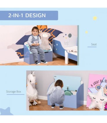 Kids Wooden Toy Box Children Storage Chest Bench Organiser Bedroom Blue HOMCOM