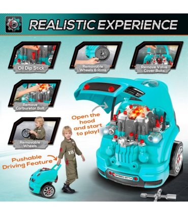 Kids Truck Engine Toy Set Horn Light Car Key Age 3-5 Years, Teal Green