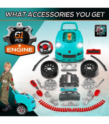 Kids Truck Engine Toy Set Horn Light Car Key Age 3-5 Years, Teal Green