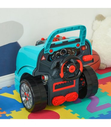 Kids Truck Engine Toy Set Horn Light Car Key Age 3-5 Years, Teal Green