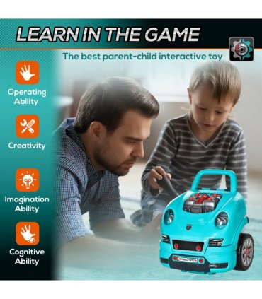 Kids Truck Engine Toy Set Horn Light Car Key Age 3-5 Years, Teal Green