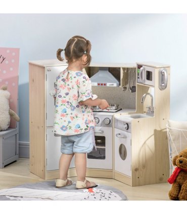 Corner Kids Kitchen w/ Sound Light, Phone, Microwave, Oven, Range Hood