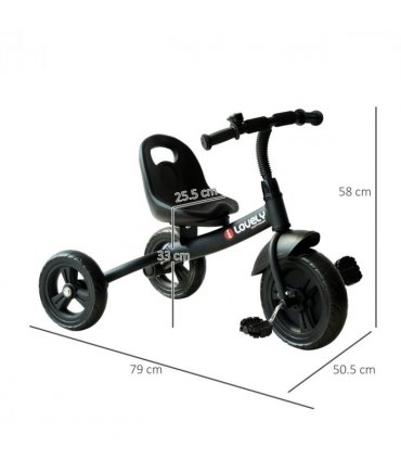 Baby Kids Children Toddler Tricycle Ride on Trike W/ 3 Wheels Black Metal Frame