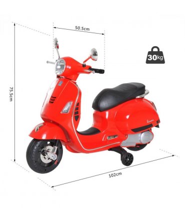 Kids Ride On Licensed Vespa Motorcycle 6V Boys Girls Music LED Lights