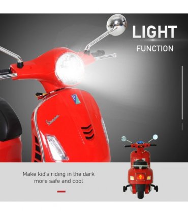 Kids Ride On Licensed Vespa Motorcycle 6V Boys Girls Music LED Lights