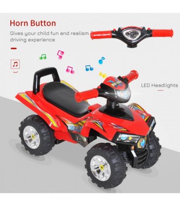 Kids Ride On Quads Red 60Lx38Wx42H (cm) LED Lights Horn Music 4 Wheels