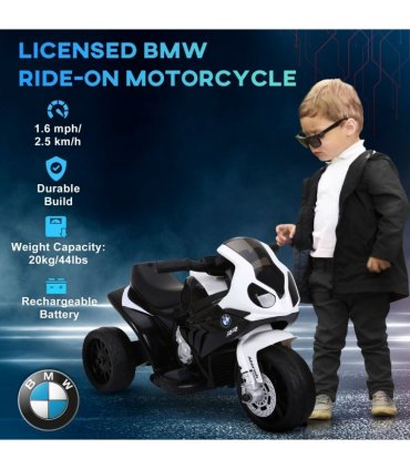 Electric Kids Ride on Motorcycle BMW Liscensed Headlights Music Black
