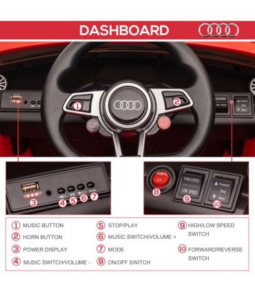 12V Battery Licensed Audi TT Ride On Car w/ Remote Headlight MP3 Red