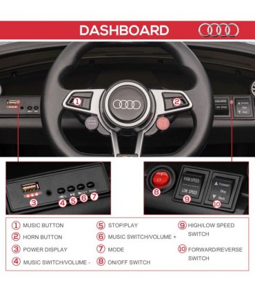 12V Battery Licensed Audi TT Ride On Car w/ Remote Headlight MP3 Black