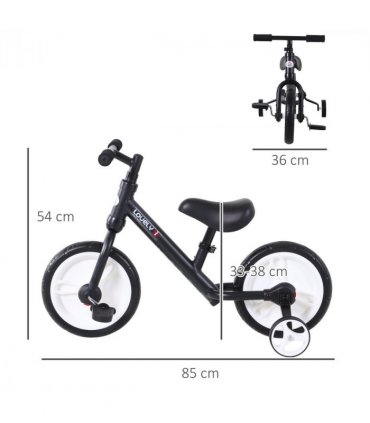 Kids Balance Training Bike Toy w/ Stabilizers For Child 2-5 Years Black
