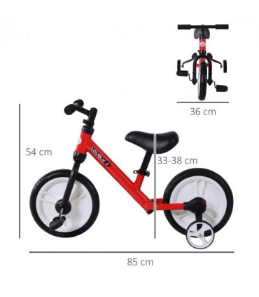 Kids Balance Training Bike Toy w/ Stabilizers For Child 2-5 Years Red HOMCOM