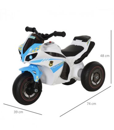 HOMCOM Kids Ride-On Police Bike 3-Wheel Vehicle w/ Music Lights 18-36 Mths