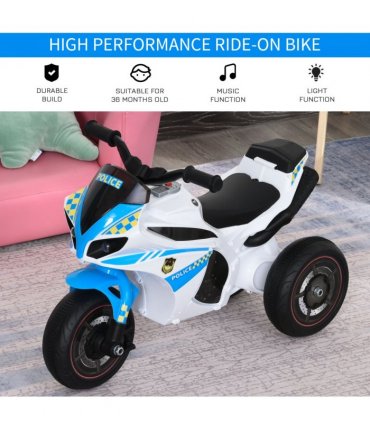 HOMCOM Kids Ride-On Police Bike 3-Wheel Vehicle w/ Music Lights 18-36 Mths