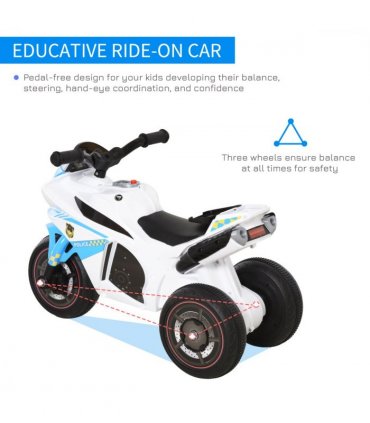 HOMCOM Kids Ride-On Police Bike 3-Wheel Vehicle w/ Music Lights 18-36 Mths