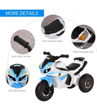 HOMCOM Kids Ride-On Police Bike 3-Wheel Vehicle w/ Music Lights 18-36 Mths
