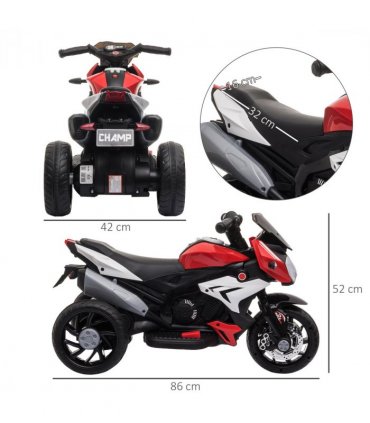 Kids Electric Motorcycle Ride-On Toy 6V Battery Music Horn Lights Red HOMCOM