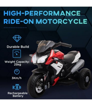 Kids Electric Motorcycle Ride-On Toy 6V Battery Music Horn Lights Red HOMCOM