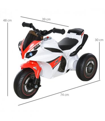 Kids Ride-On Police Bike 3-Wheel Vehicle w/ Music Lights White 48H x 74L x 39Wcm
