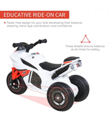 Kids Ride-On Police Bike 3-Wheel Vehicle w/ Music Lights White 48H x 74L x 39Wcm